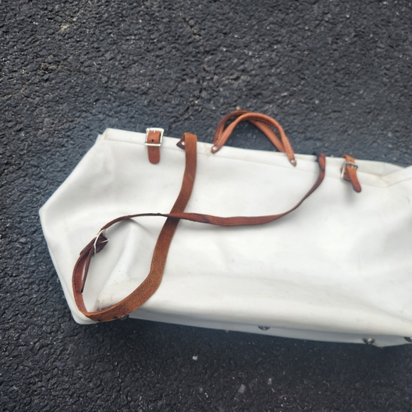 Large  White and Brown Leather and Vinyl Utility Tote Bag - Picture 8 of 8